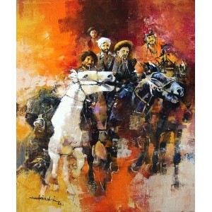 Shan Amrohvi, 30 x 36 inch, Oil on Canvas,   Buzkashi Painting, AC-SA-155